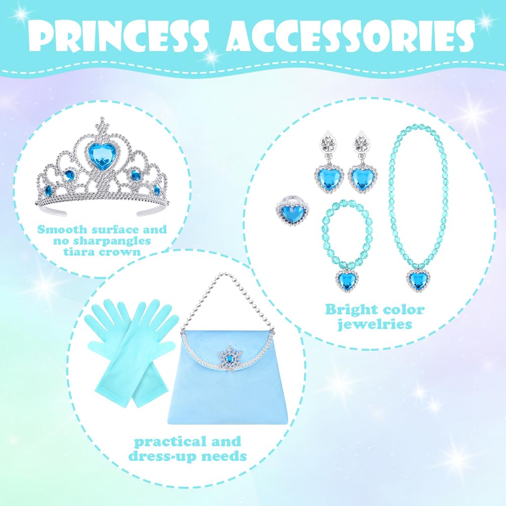 Vicloon 11-Piece Princess Dress-Up Set with Cape, Crown, Wand, and Jewelry for Girls Ages 3+ (Blue)