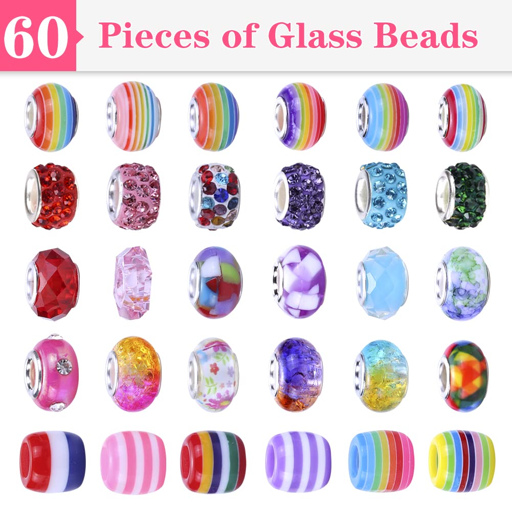 VICTLOV Charm Bracelet Making Kit - 126 Piece DIY Craft Set for Girls Ages 4-12 with Unicorn and Mermaid Beads