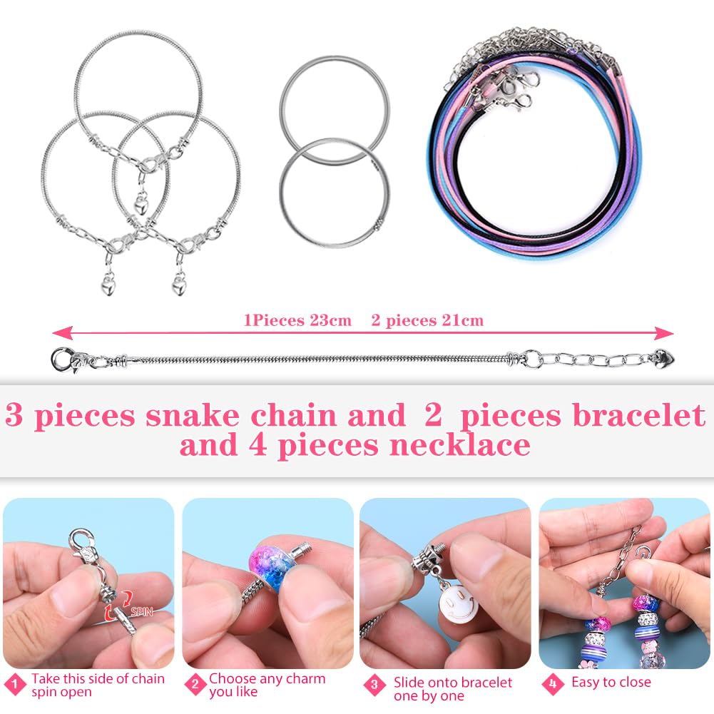 VICTLOV Charm Bracelet Making Kit - 126 Piece DIY Craft Set for Girls Ages 4-12 with Unicorn and Mermaid Beads