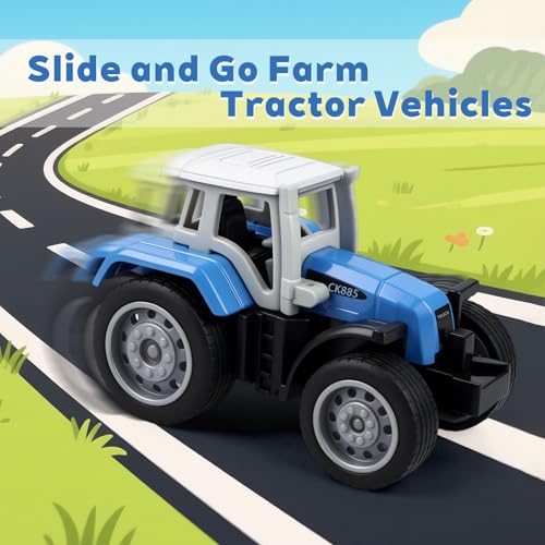 Victob 4 Pack Farm Tractor Toys for Toddlers 3-8, Die Cast Push Cars, Birthday Gift and Cake Toppers