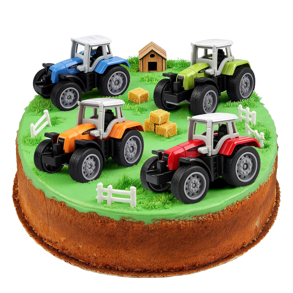 Victob 4 Pack Farm Tractor Toys for Toddlers 3-8, Die Cast Push Cars, Birthday Gift and Cake Toppers