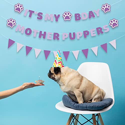 Vicycaty Dog Birthday Banner Set – Pre-Strung Purple Puppy Party Decorations with "MOTHER PUPPERS" & "IT'S MY BDAY" Banners, 26-Foot String, Reusable Cardboard Banners for Female Dog's Birthday (Dachshund or Any Dog)