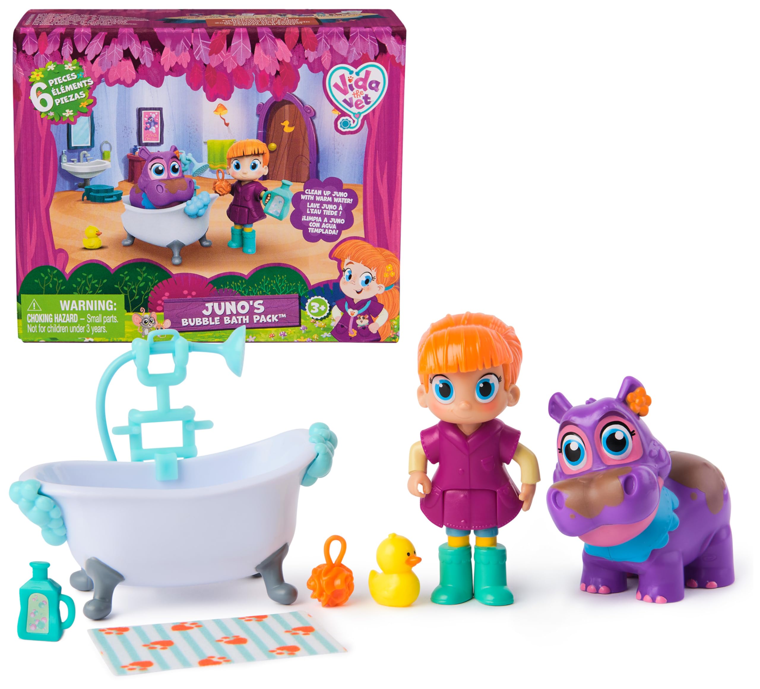 Vida the Vet Juno’s Bubble Bath Pack with Color-Changing Figure and Accessories, Pretend Play Vet Toys for Ages 3+