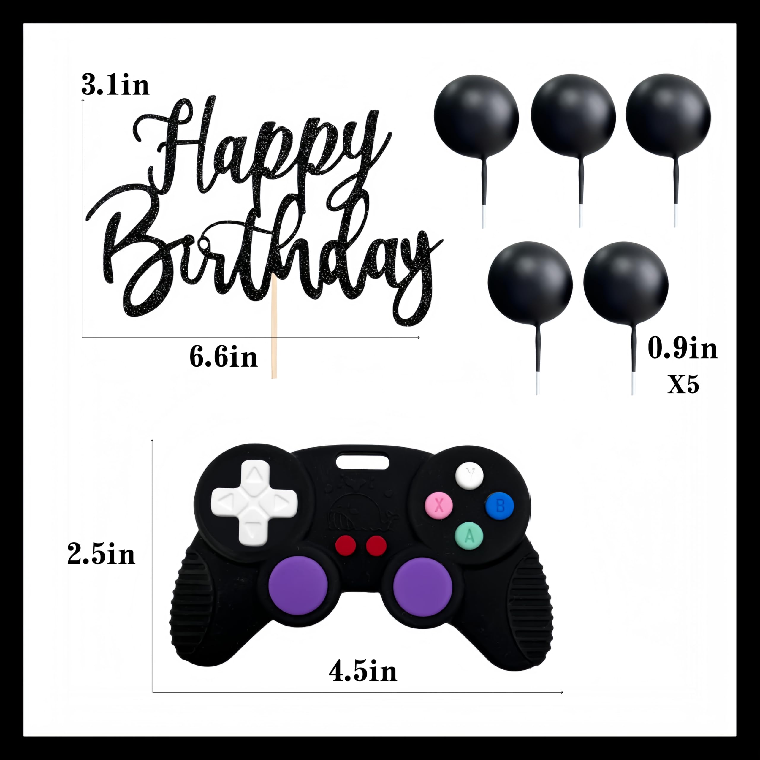 Video Game Cake Topper Set with 15 Balls, Controller & Happy Birthday Sign (Red) for Gaming Birthday Parties