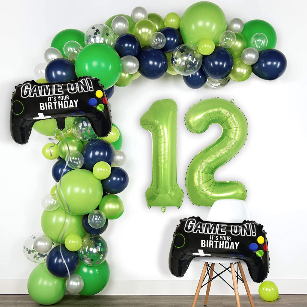 Video Game Party Balloons 12th Birthday Decorations – 2 Game Controller Foil Balloons & Giant Number 12