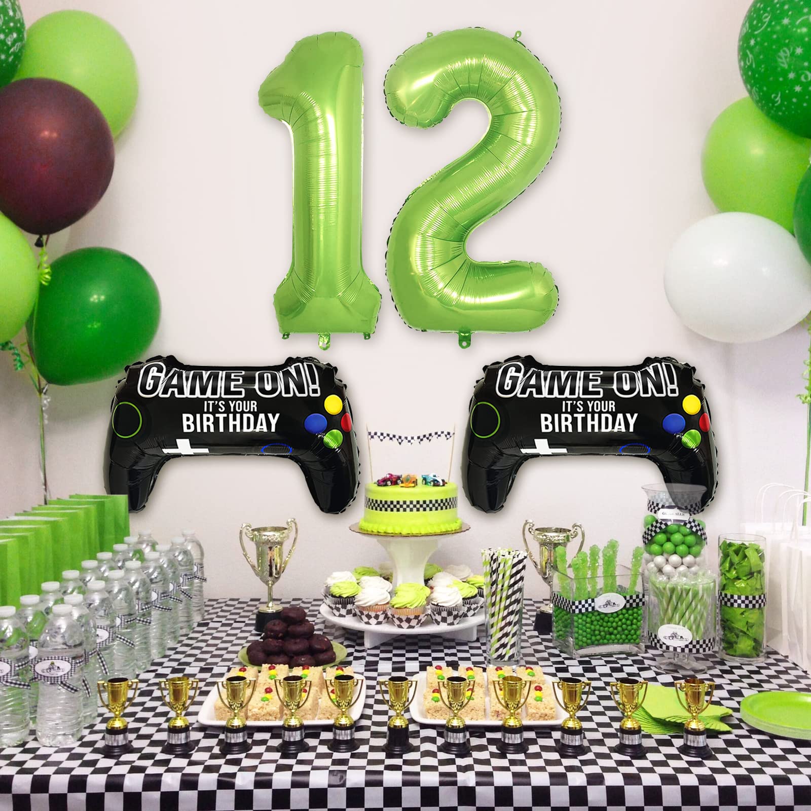 Video Game Party Balloons 12th Birthday Decorations – 2 Game Controller Foil Balloons & Giant Number 12