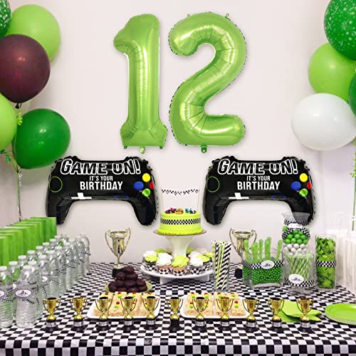 Video Game Party Balloons 12th Birthday Decorations – 2 Game Controller Foil Balloons & Giant Number 12