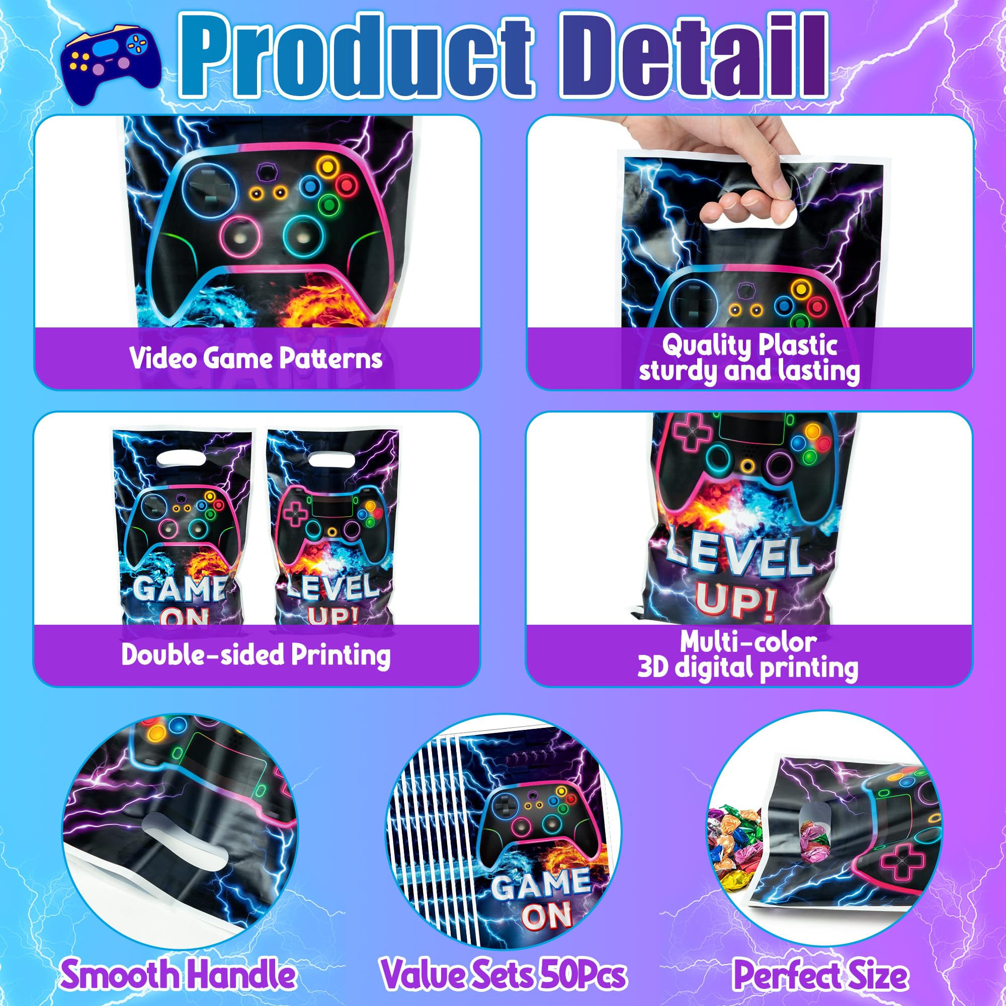 Video Game Party Favor Bags (50 Pack) – Gamer Themed Goody Bags for Birthday Parties