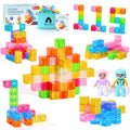 VigorFun 63-Piece Transparent Magnetic Blocks Set with Figurines and Storage Bag – STEM Learning Toy for Ages 3-12