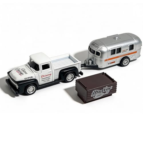 VIIGER Diecast Metal Pickup Truck and Camper Set – Pull-Back Toy with Detachable RV, White and Silver
