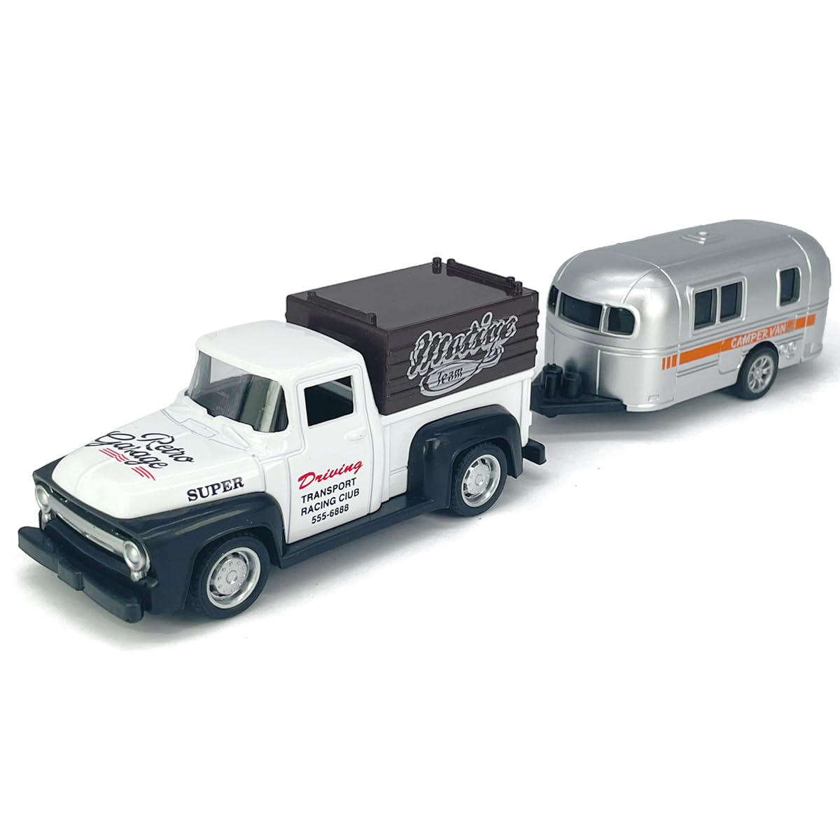 VIIGER Diecast Metal Pickup Truck and Camper Toy – Pull-Back, Detachable, White & Silver, for Kids 3-7
