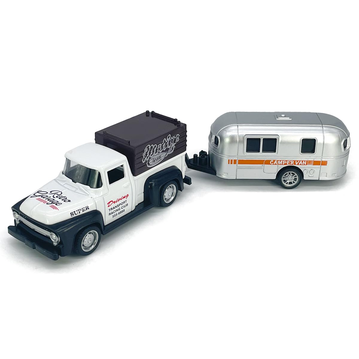 VIIGER Diecast Metal Pickup Truck and Camper Toy – Pull-Back, Detachable, White & Silver, for Kids 3-7