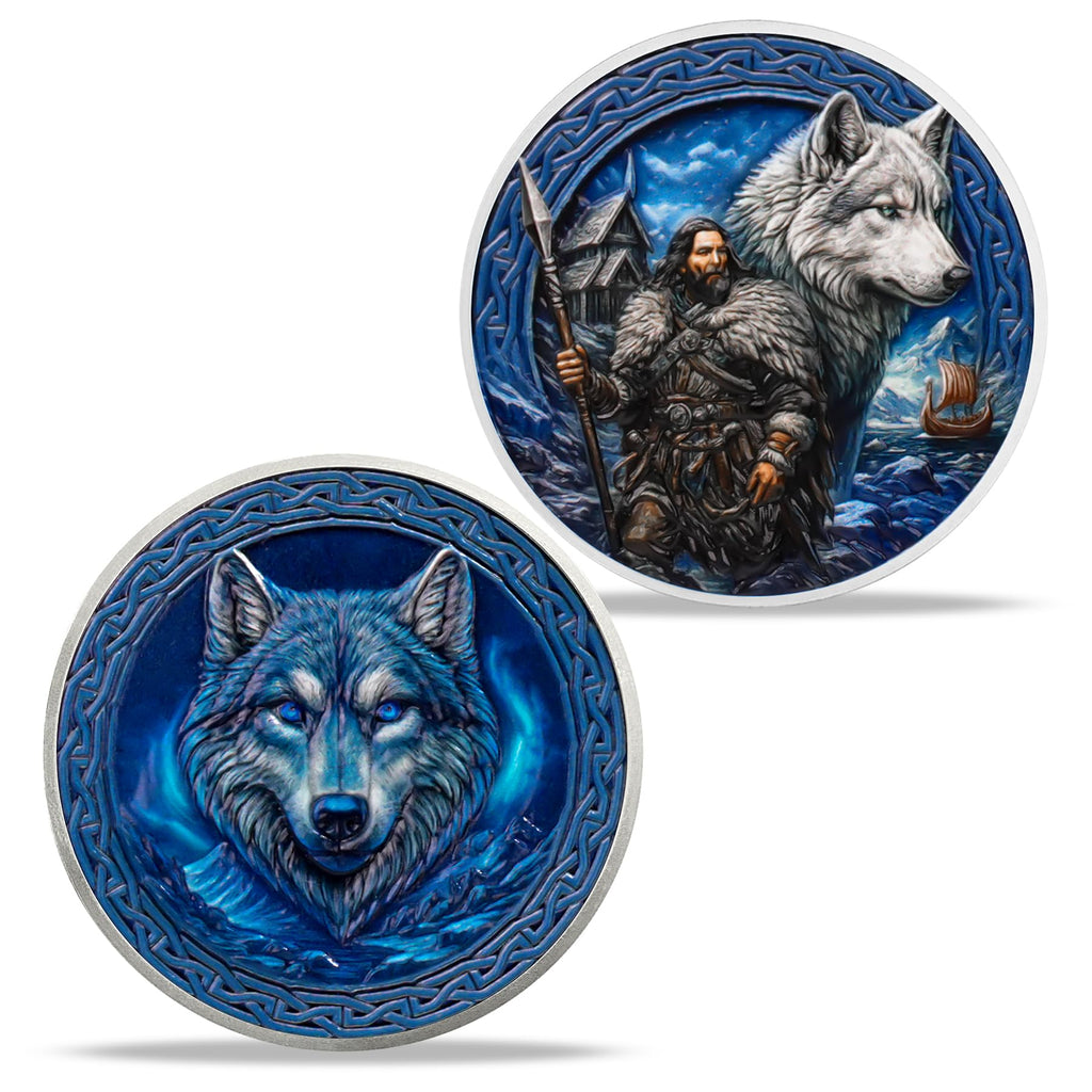 Viking Warrior Wolf Challenge Coin – Norse Mythology 40mm Metal Coin with Protective Case