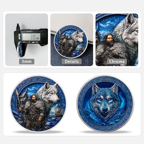 Viking Warrior Wolf Challenge Coin – Norse Mythology 40mm Metal Coin with Protective Case