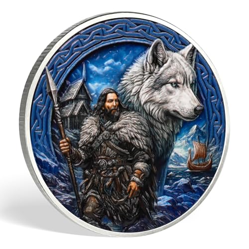 Viking Warrior Wolf Challenge Coin – Norse Mythology 40mm Metal Coin with Protective Case