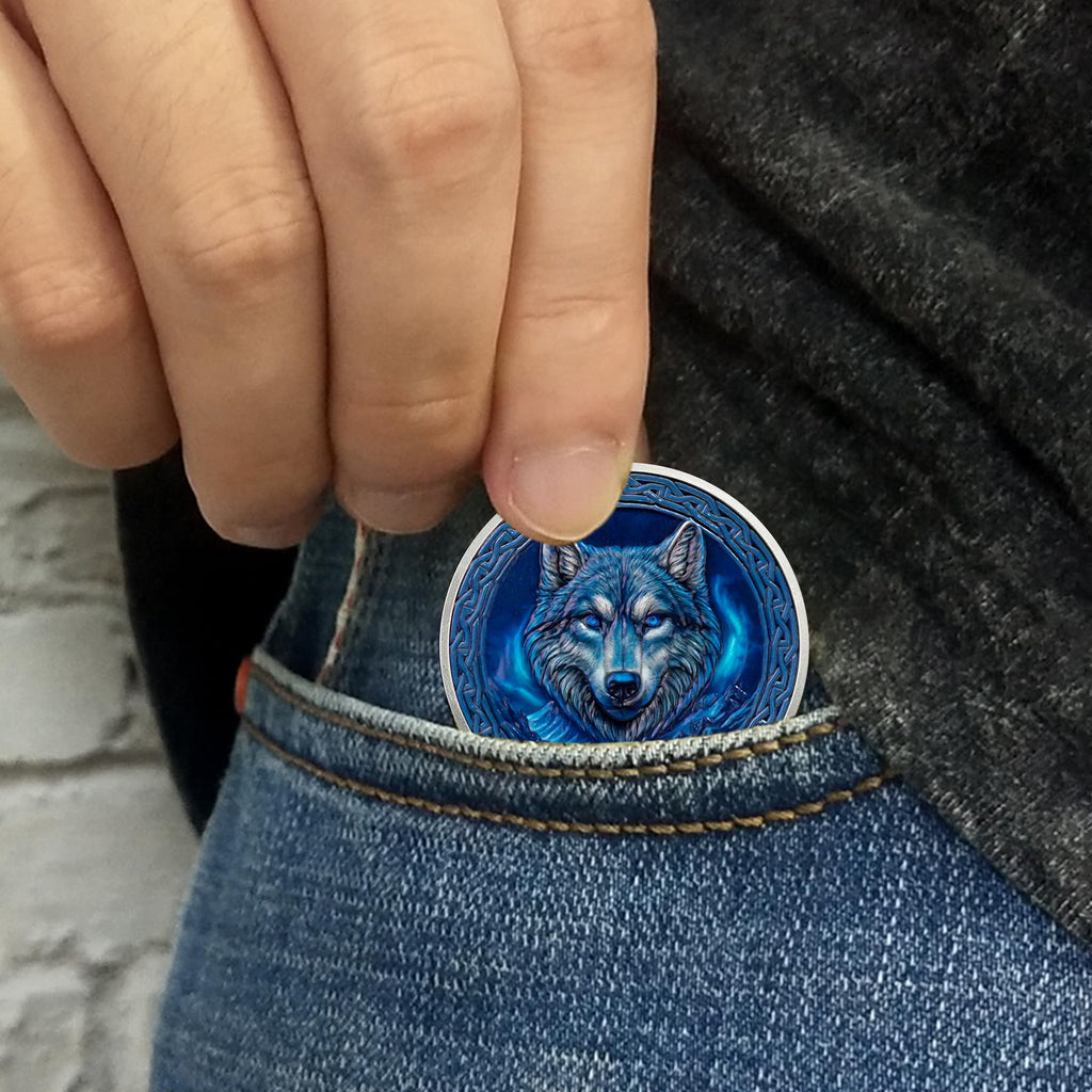 Viking Warrior Wolf Challenge Coin – Norse Mythology 40mm Metal Coin with Protective Case