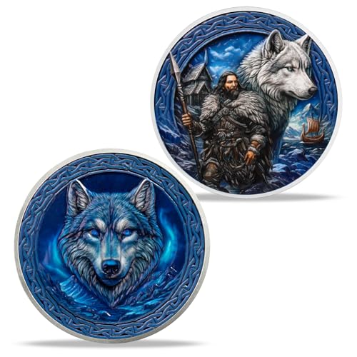 Viking Warrior Wolf Challenge Coin – Norse Mythology 40mm Metal Coin with Protective Case