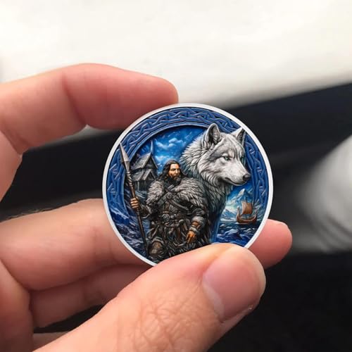 Viking Warrior Wolf Challenge Coin – Norse Mythology 40mm Metal Coin with Protective Case