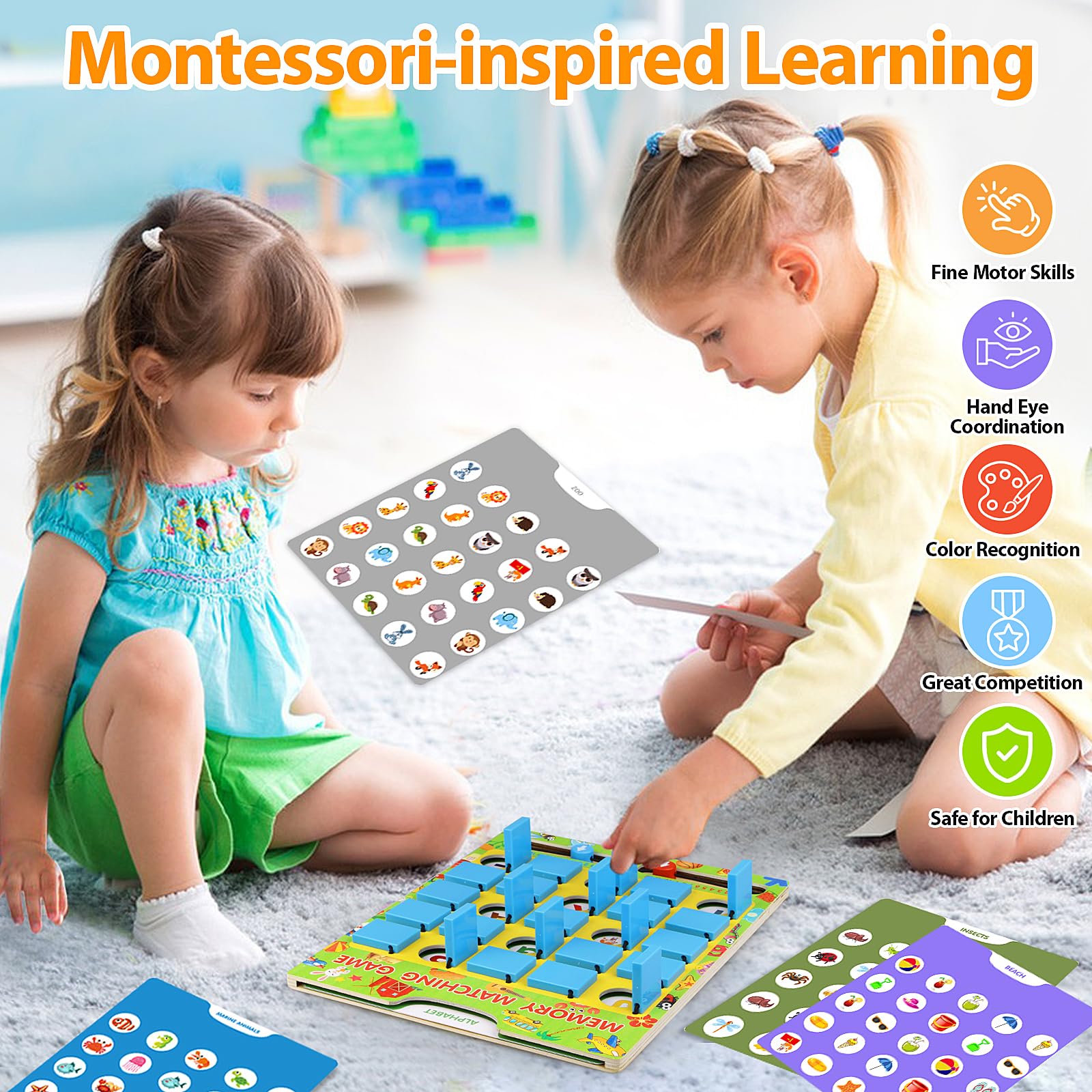 Vinlon Memory Matching Game – Flip to Win Board Game for Kids 3-8, Travel Toys for Road Trips and Airplane