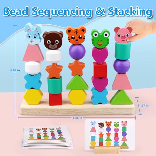 Vinlon Montessori Bead Sequencing Set - Shape Sorting & Stacking Toy for Toddlers 2-5 Years