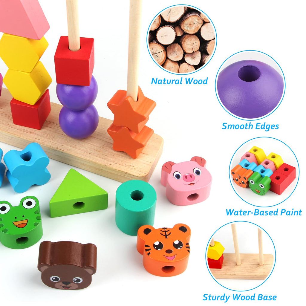 Vinlon Montessori Bead Sequencing Set - Shape Sorting & Stacking Toy for Toddlers 2-5 Years