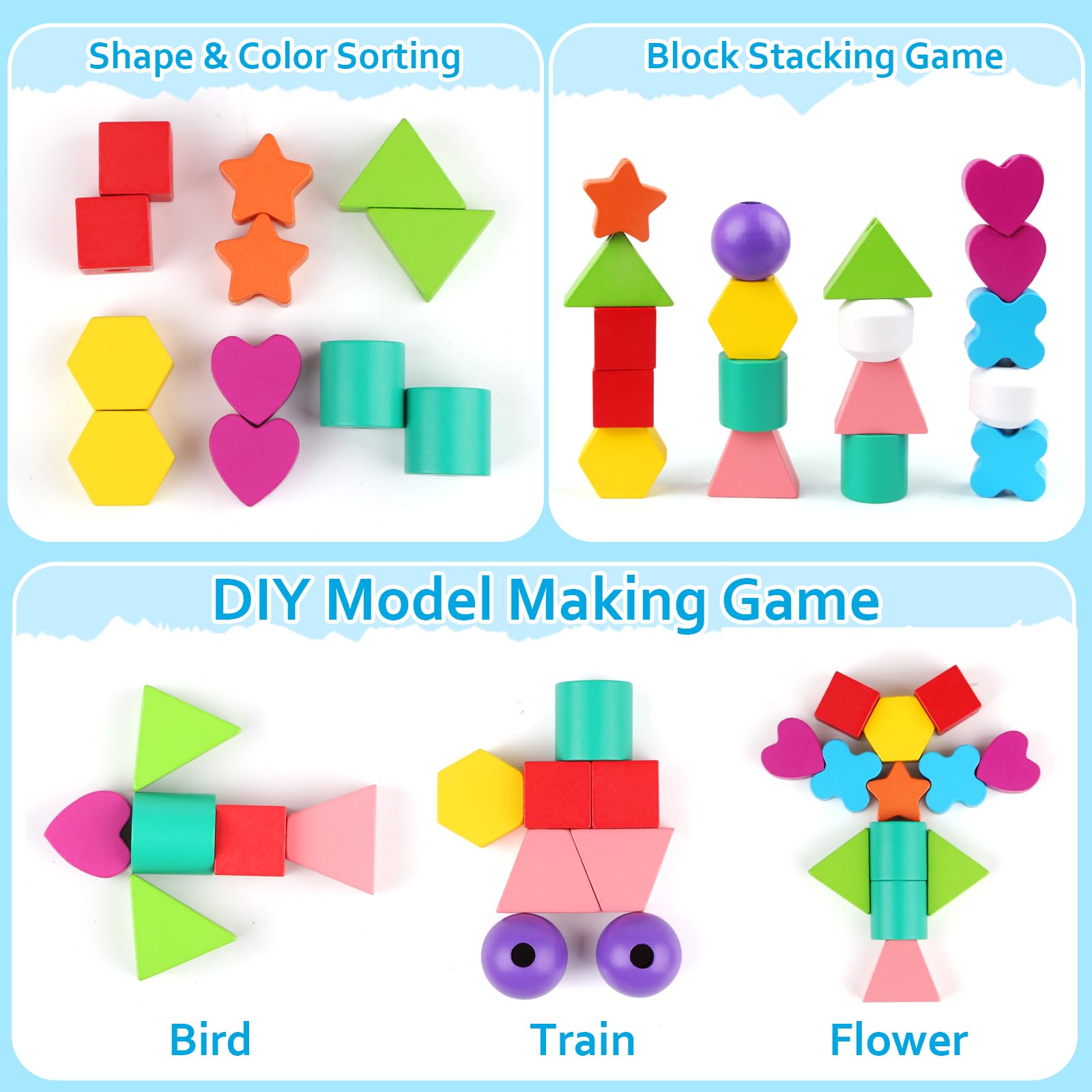 Vinlon Montessori Bead Sequencing Set - Shape Sorting & Stacking Toy for Toddlers 2-5 Years