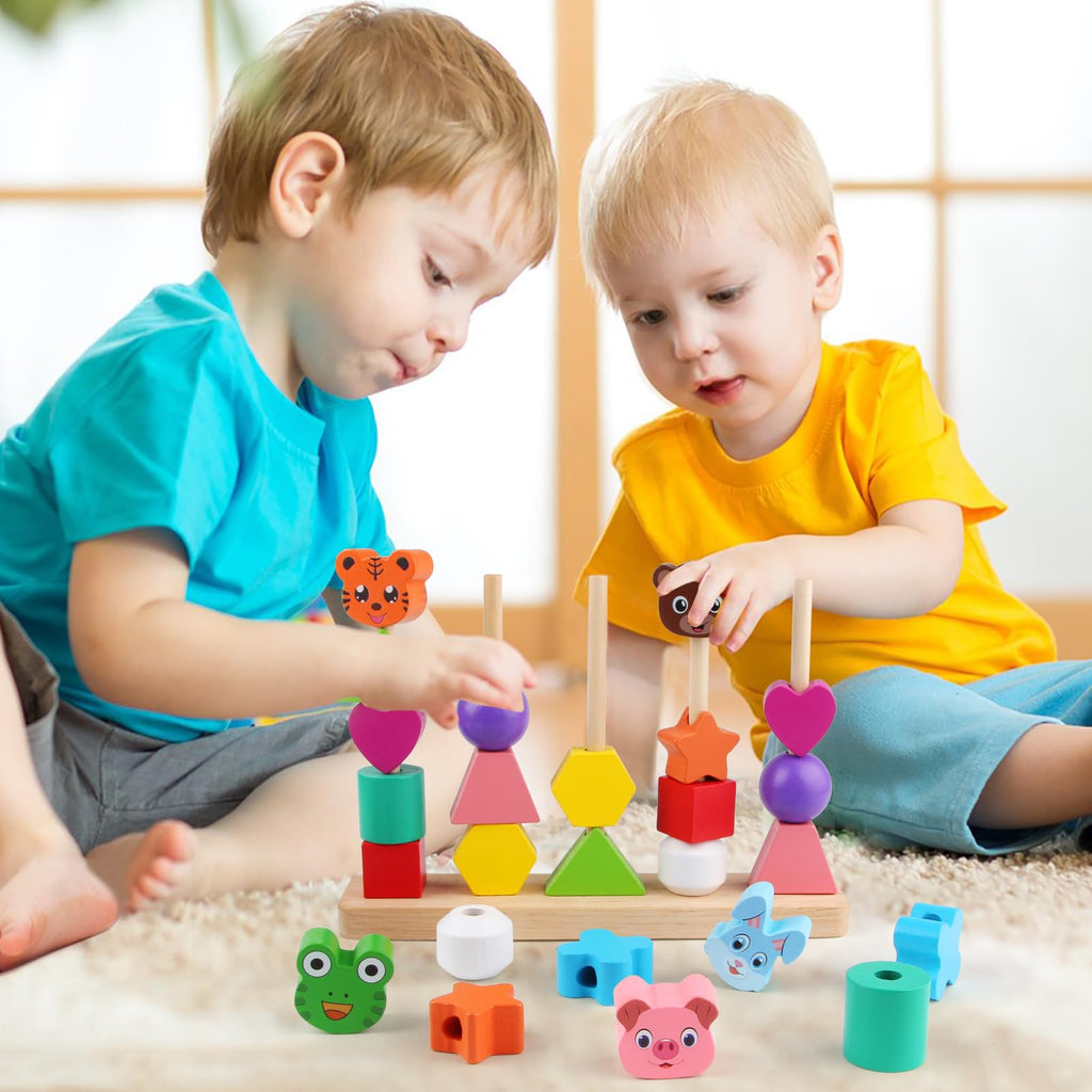 Vinlon Montessori Bead Sequencing Set - Shape Sorting & Stacking Toy for Toddlers 2-5 Years