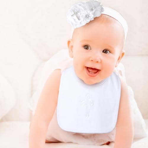 Vinsatin 4-Piece Baby Girl Baptism and Christening Outfit Set with Bib, Shoes, Socks, and Headband