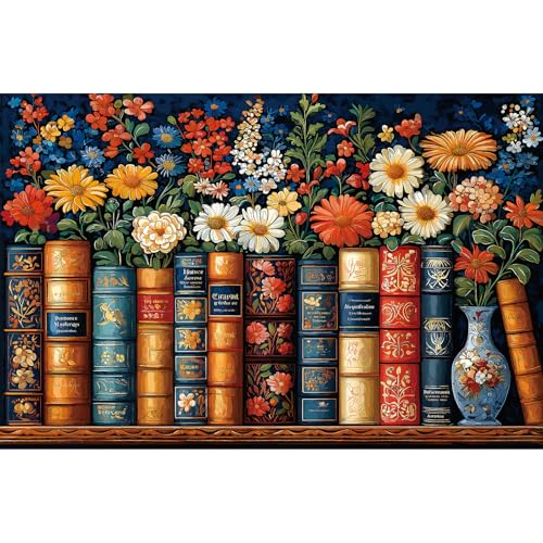 Vintage Books & Floral 300-Piece Jigsaw Puzzle for Adults – 17x11 Inches, Precision-Cut