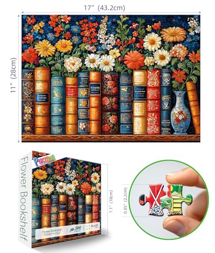Vintage Books & Floral 300-Piece Jigsaw Puzzle for Adults – 17x11 Inches, Precision-Cut