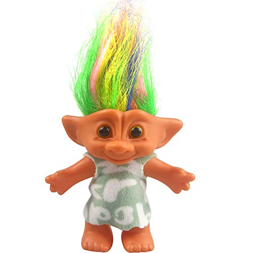 Vintage Troll Doll 7.5 Inch Green with Soft Hair – Collectible for School Projects, Crafts, Party Favors by Yintlilocn