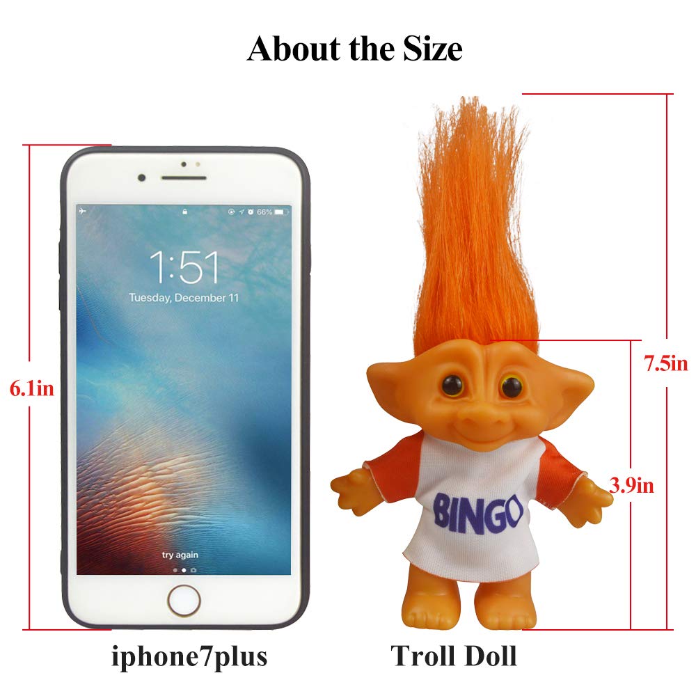 Vintage Troll Doll 7.5" Orange - Retro Replica for Collections, School Projects, Party Favors by Yintlilocn