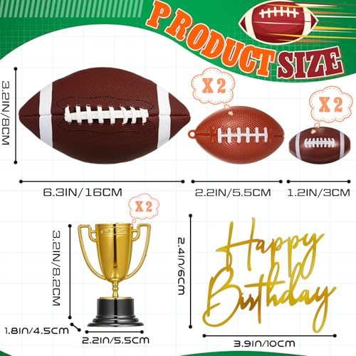 VioraWhite Large Football Cake Toppers Set - 8 Pieces with 5 Balls, Trophies, and Happy Birthday Sign for Sports Theme Parties