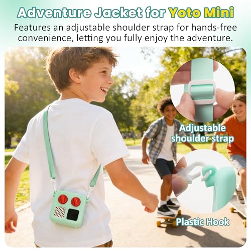Viotiin Silicone Case for Yoto Mini – Protective Cover with Shoulder Strap & Handle, Shockproof Travel Jacket, Card Storage Slot (Green, Case Only)