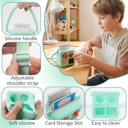 Viotiin Silicone Case for Yoto Mini – Protective Cover with Shoulder Strap & Handle, Shockproof Travel Jacket, Card Storage Slot (Green, Case Only)