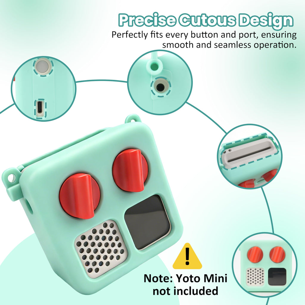 Viotiin Silicone Case for Yoto Mini – Protective Cover with Shoulder Strap & Handle, Shockproof Travel Jacket, Card Storage Slot (Green, Case Only)