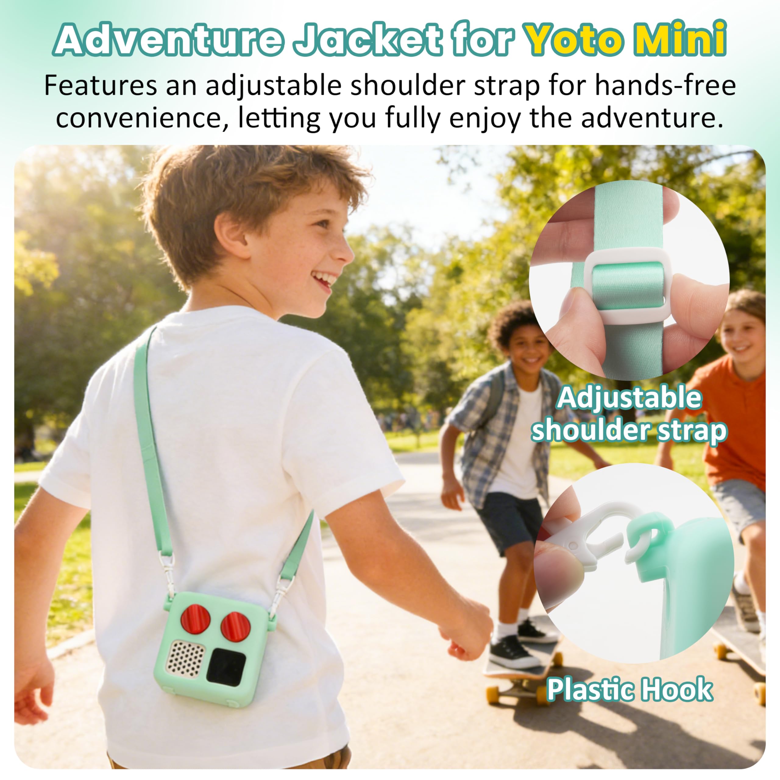 Viotiin Silicone Case for Yoto Mini – Protective Cover with Shoulder Strap & Handle, Shockproof Travel Jacket, Card Storage Slot (Green, Case Only)
