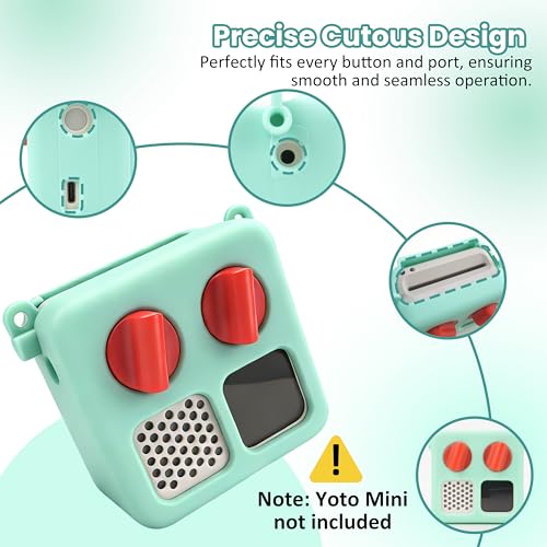 Viotiin Silicone Case for Yoto Mini – Protective Cover with Shoulder Strap & Handle, Shockproof Travel Jacket, Card Storage Slot (Green, Case Only)
