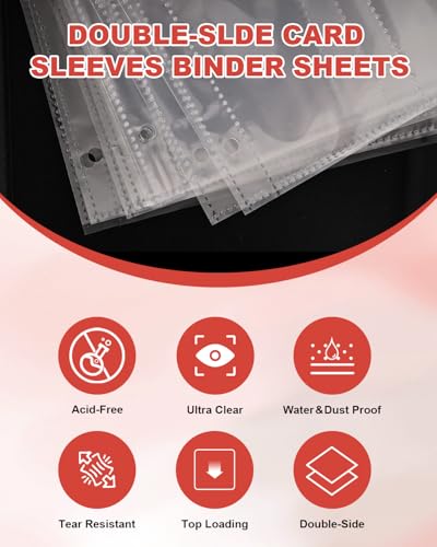 VIRIDI 4 Pocket Trading Card Binder - Red, Waterproof, Holds 400 Cards, Acid-Free Pages