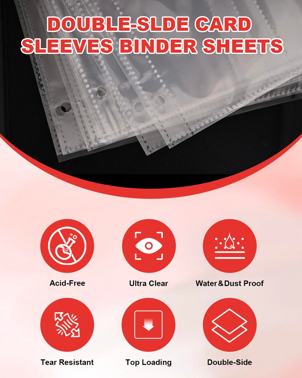 VIRIDI 4 Pocket Trading Card Binder - Red, Waterproof, Holds 400 Cards, Acid-Free Pages