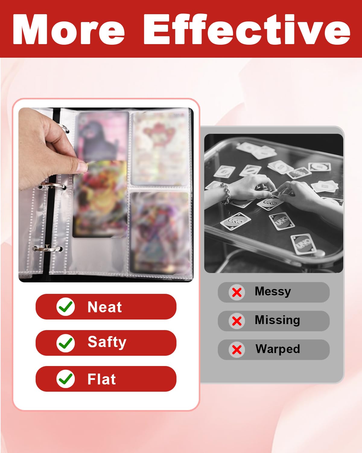 VIRIDI 4 Pocket Trading Card Binder - Red, Waterproof, Holds 400 Cards, Acid-Free Pages