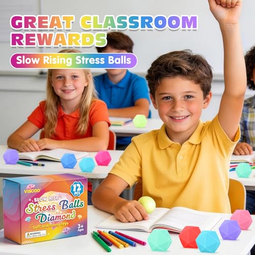 VISCOO 12 Pack Diamond Slow Rising Stress Balls - Squishy Fidget Toys for Anxiety Relief, Party Favors
