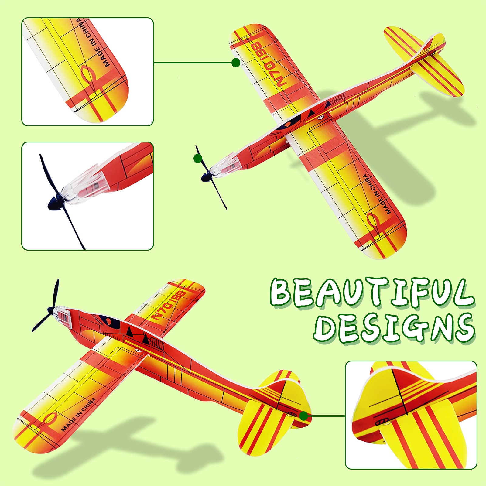 Visen 8-Inch Foam Glider Planes (12 Pack) - 12 Different Designs, Easy Assembly, Flying Toy for Kids Ages 3+