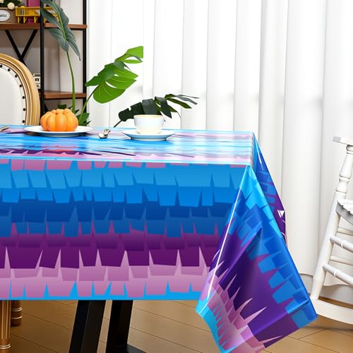 VitalCozy 3-Pack Video Game Plastic Tablecloths - 108x54 Inch Disposable Purple & Blue Party Table Cover