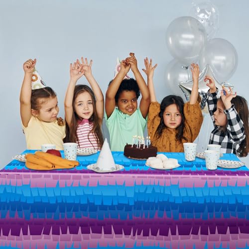 VitalCozy 3-Pack Video Game Plastic Tablecloths - 108x54 Inch Disposable Purple & Blue Party Table Cover