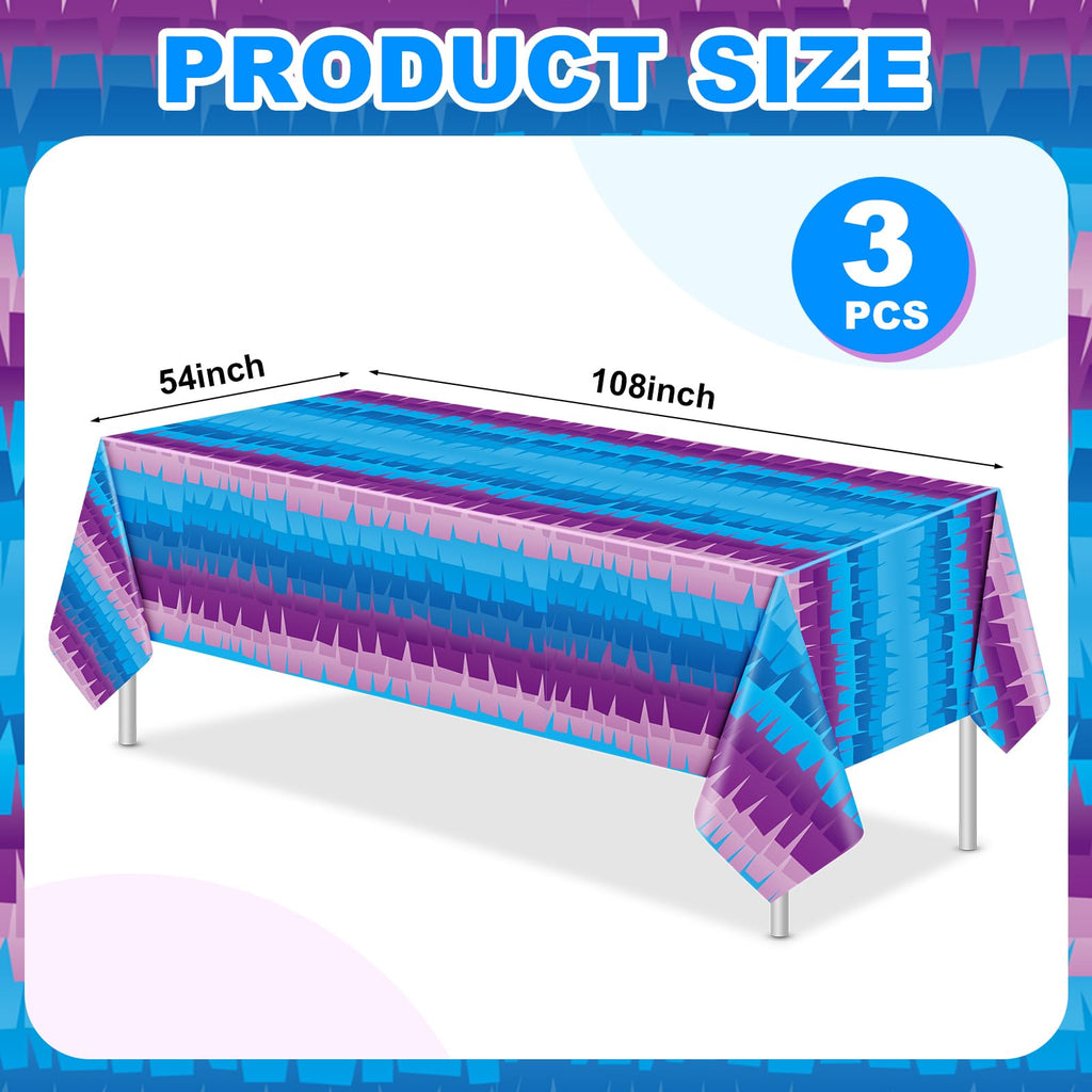 VitalCozy 3-Pack Video Game Plastic Tablecloths - 108x54 Inch Disposable Purple & Blue Party Table Cover