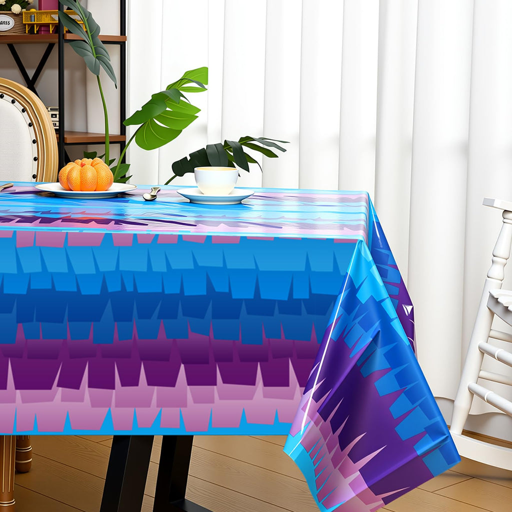 VitalCozy 3-Pack Video Game Plastic Tablecloths - 108x54 Inch Disposable Purple & Blue Party Table Cover