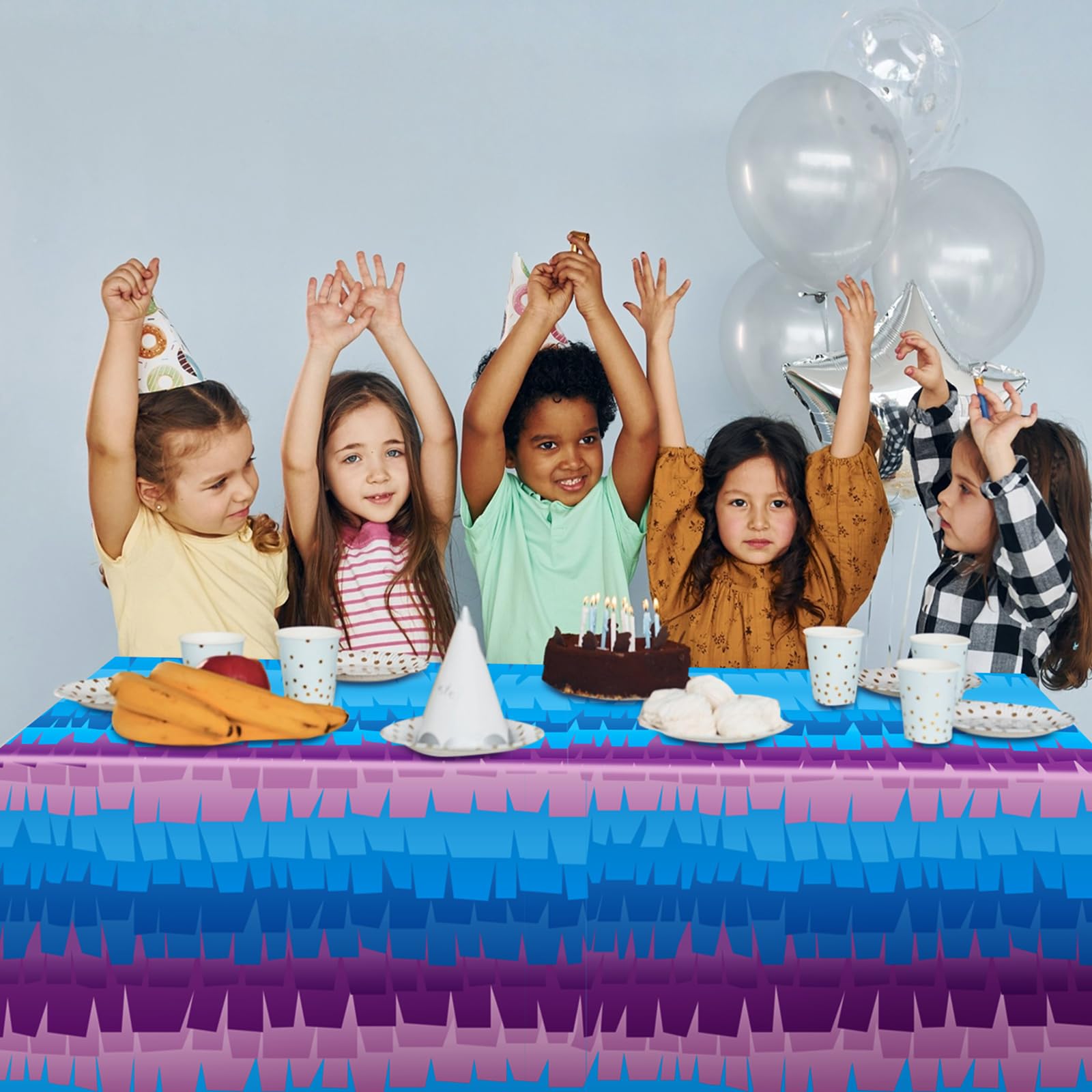 VitalCozy 3-Pack Video Game Plastic Tablecloths - 108x54 Inch Disposable Purple & Blue Party Table Cover