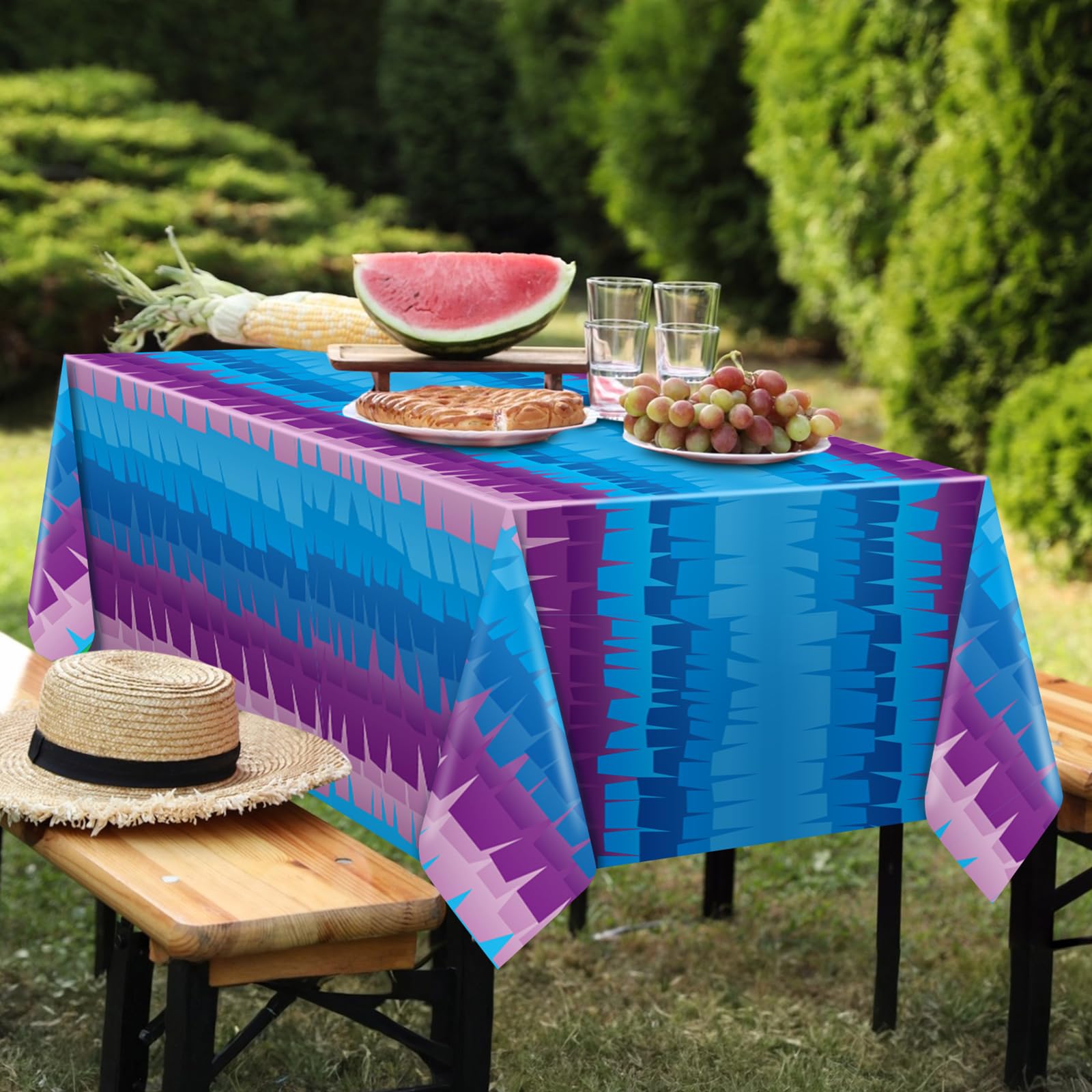 VitalCozy 3-Pack Video Game Plastic Tablecloths - 108x54 Inch Disposable Purple & Blue Party Table Cover
