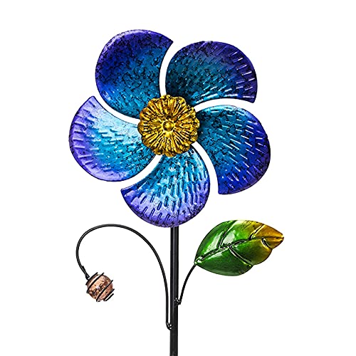 Viveta 28.7-Inch Blue Flower Wind Spinner with Metal Stake - Low-Friction Bearings, Outdoor Garden Decor